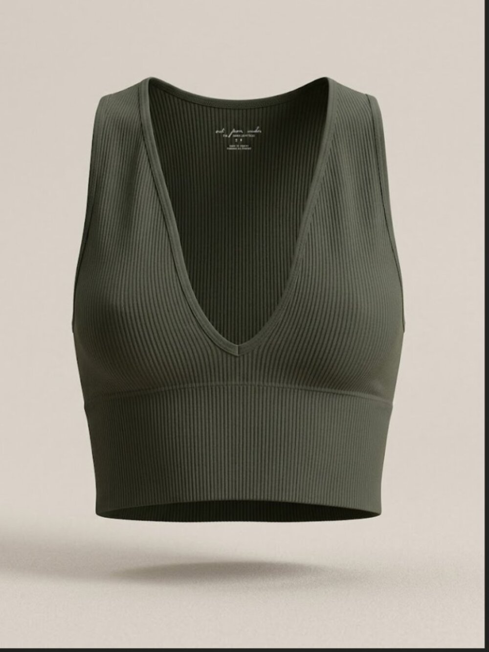 Urban Outfitters Out From Under Deep V Ribbed Seamless Crop Top Tank Olive Green